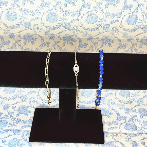 Elegant High Quality Gold Cubic Zirconia Diamond & Blue Anklets - Ea or as 2 pcs - Picture 1 of 4